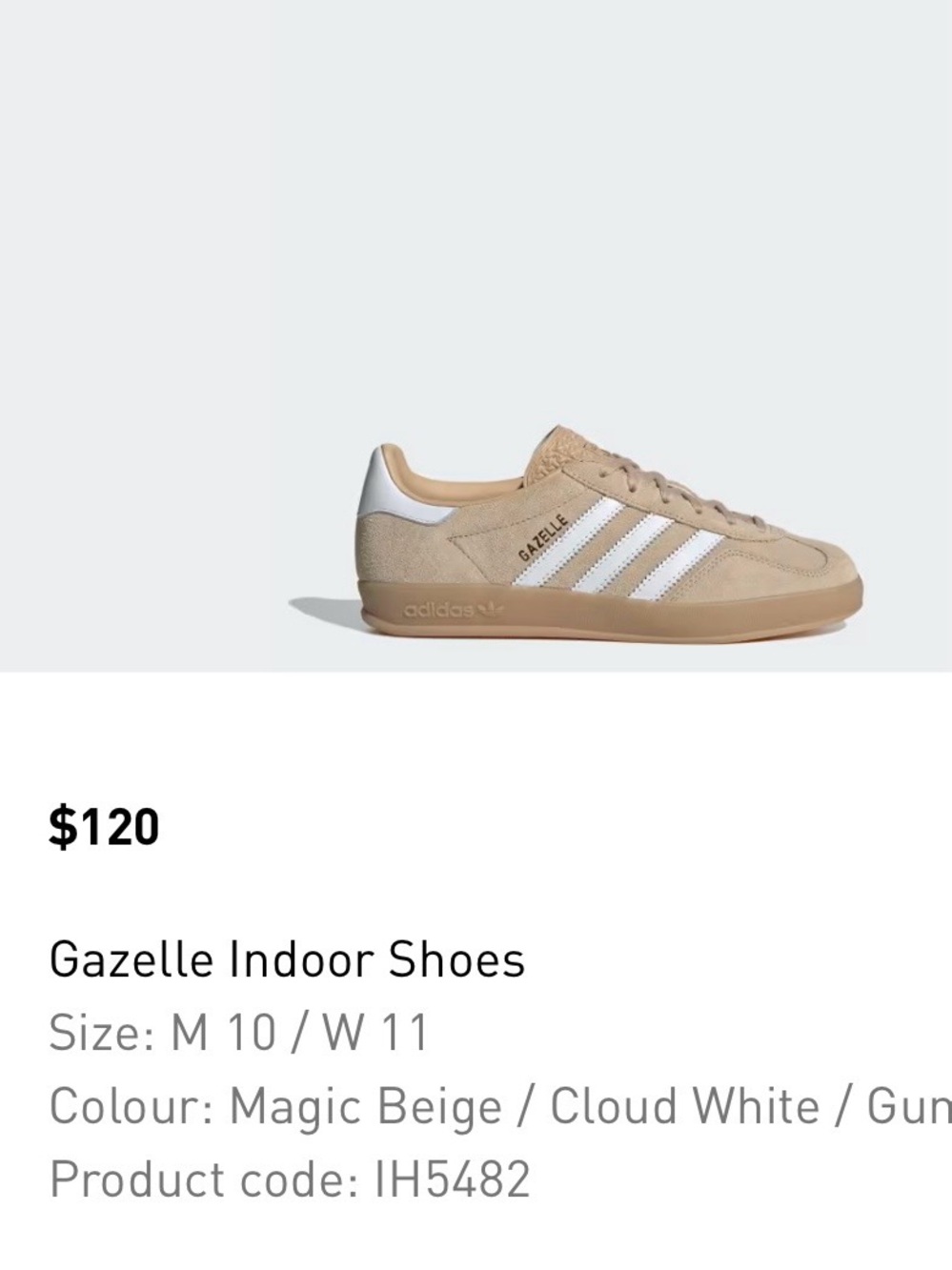 Adidas Original Gazelle Magic Beige/Cloud White/Gum Suede Sneakers Size 11 - Picture 6 of 6